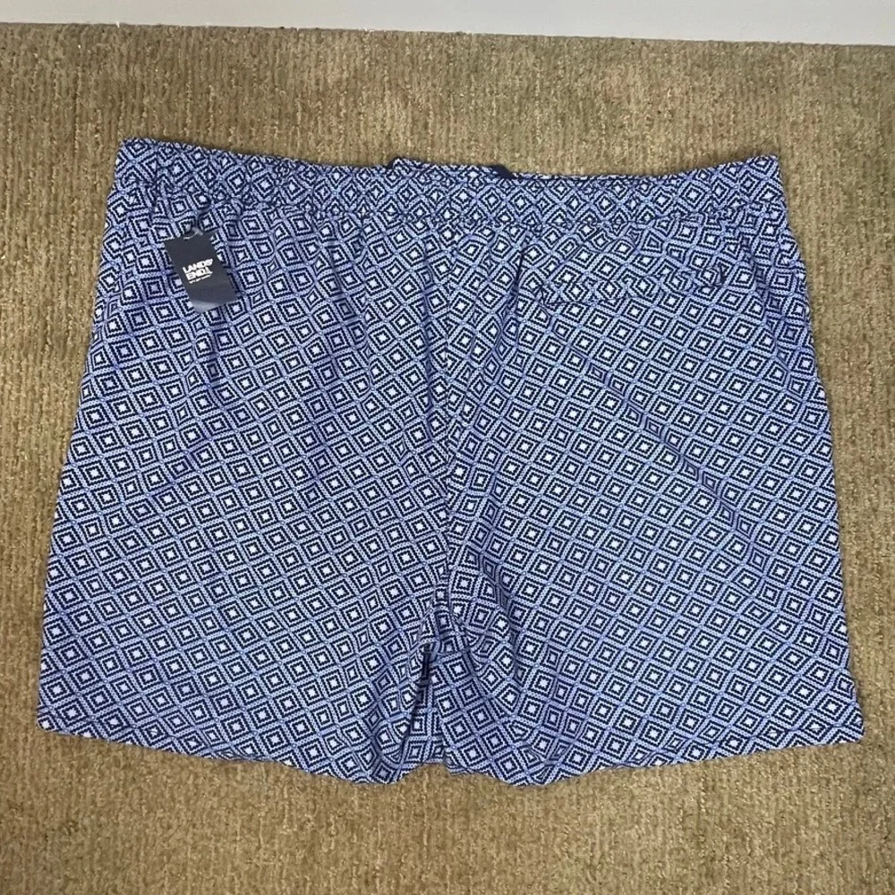 Lands End Mens Swim Shorts Blue‎ White Geometric Casual Everyday Wear Size XXL